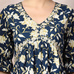 Stylum Women's Blue Floral Printed Cotton Pleated Dress (DRSBLUEDRUM)