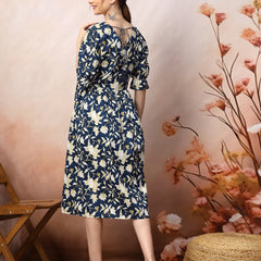 Stylum Women's Blue Floral Printed Cotton Pleated Dress (DRSBLUEDRUM)