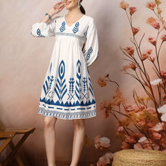 Stylum Women's Printed Rayon Flared dress (DRSBLUEGRACE)