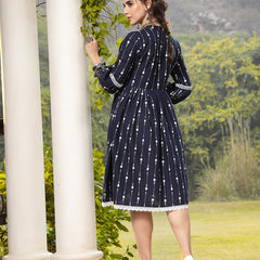 Stylum Women's Blue Khadi Printed Cotton Flared Dress (DRSBLUEHAMPI)