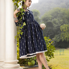 Stylum Women's Blue Khadi Printed Cotton Flared Dress (DRSBLUEHAMPI)