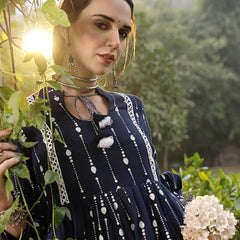 Stylum Women's Blue Khadi Printed Cotton Flared Dress (DRSBLUEHAMPI)