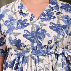 Stylum Women's Plus Size Blue Floral Printed Cotton Flared Dress (DRSBLUEKINNUPLUS)