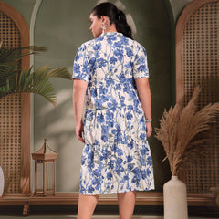 Stylum Women's Plus Size Blue Floral Printed Cotton Flared Dress (DRSBLUEKINNUPLUS)