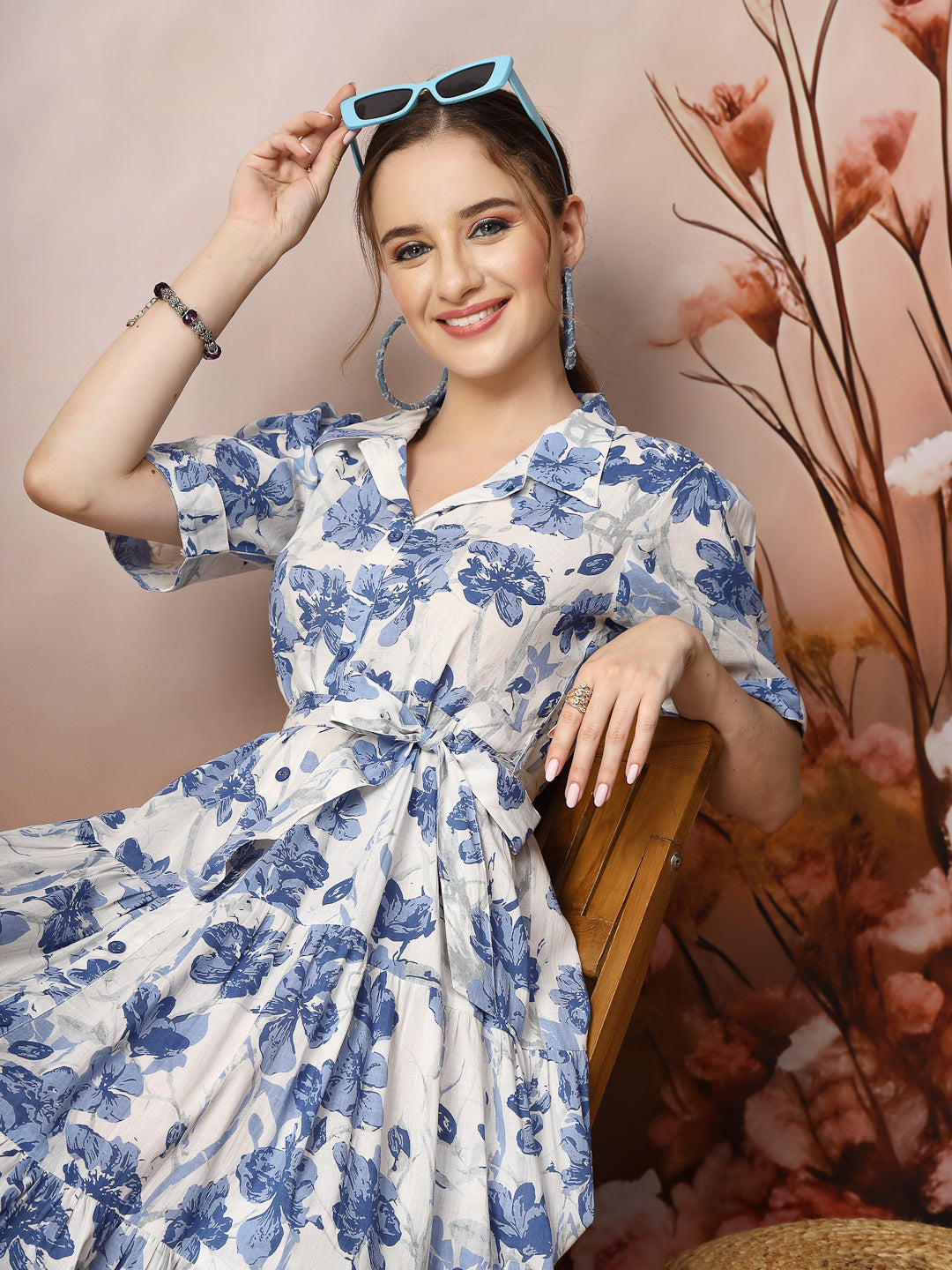 Stylum Women's Floral Printed Cotton Flared Dress (DRSBLUEKINNU)