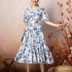 Stylum Women's Floral Printed Cotton Flared Dress (DRSBLUEKINNU)