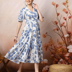 Stylum Women's Floral Printed Cotton Flared Dress (DRSBLUEKINNU)