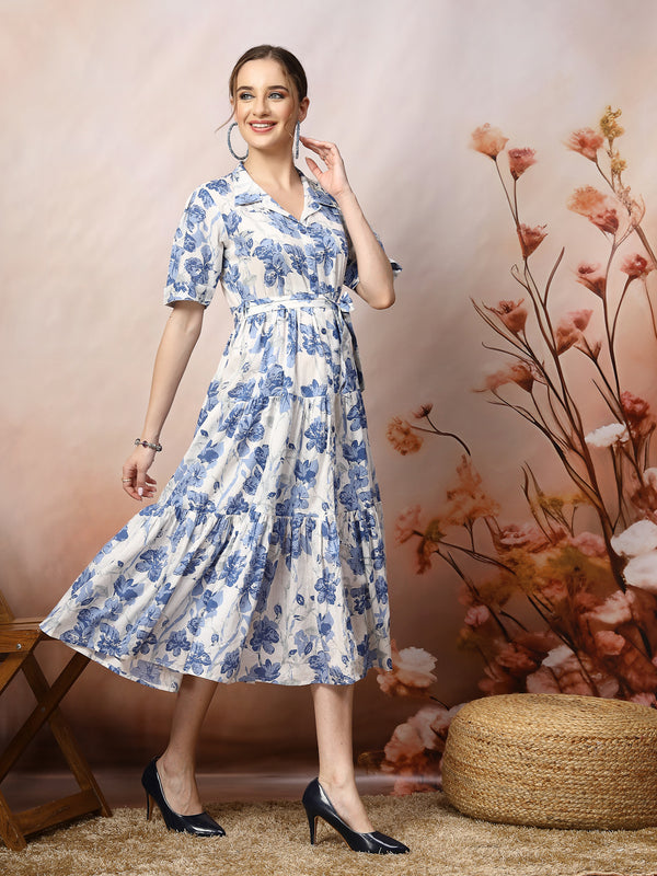 Stylum Women's Floral Printed Cotton Flared Dress (DRSBLUEKINNU)