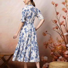 Stylum Women's Floral Printed Cotton Flared Dress (DRSBLUEKINNU)