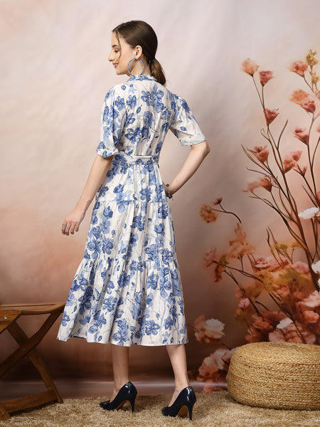 Stylum Women's Floral Printed Cotton Flared Dress (DRSBLUEKINNU)