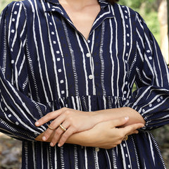 Stylum Women's Blue Striped Khari Printed Rayon Dress (DRSBLUELAMPI)