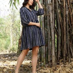 Stylum Women's Blue Striped Khari Printed Rayon Dress (DRSBLUELAMPI)