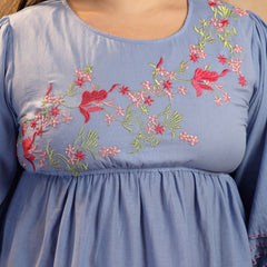 Stylum Women's Plus Size Blue Solid & Embroidered Cotton Tiered Dress (DRSBLUELEETAPLUS)