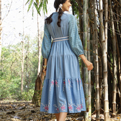 Stylum Women's Blue Solid & Embroidered Rayon Flared Dress (DRSBLUELUCK)