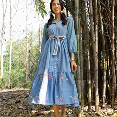 Stylum Women's Blue Solid & Embroidered Rayon Flared Dress (DRSBLUELUCK)