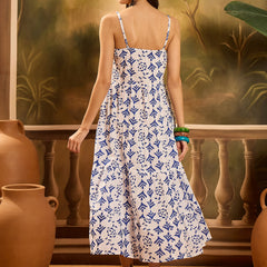 Stylum Women's Blue Printed Cotton Flared Dress (DRSBLUEMYLO)