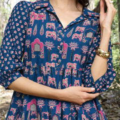 Stylum Women's Blue Ethnic Printed Cotton Flared Dress (DRSBLUEPORI)