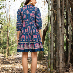 Stylum Women's Blue Ethnic Printed Cotton Flared Dress (DRSBLUEPORI)