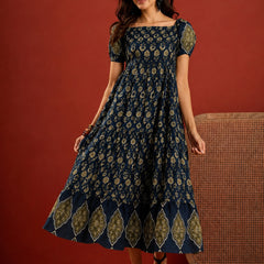 Stylum Women's Blue Ethnic Motif Printed Cotton Empire Dress (DRSBLUERAKHI)