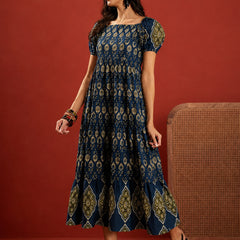 Stylum Women's Blue Ethnic Motif Printed Cotton Empire Dress (DRSBLUERAKHI)