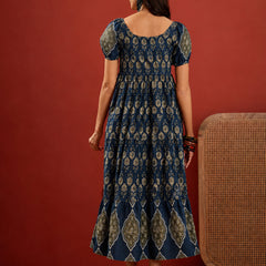 Stylum Women's Blue Ethnic Motif Printed Cotton Empire Dress (DRSBLUERAKHI)