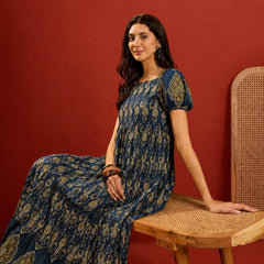 Stylum Women's Blue Ethnic Motif Printed Cotton Empire Dress (DRSBLUERAKHI)