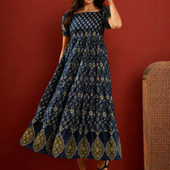 Stylum Women's Blue Ethnic Motif Printed Cotton Empire Dress (DRSBLUERAKHI)