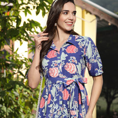 Stylum Women's Blue Floral Printed Rayon Tiered Dress (DRSBLUERENEE)