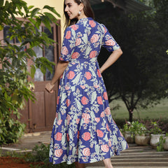 Stylum Women's Blue Floral Printed Rayon Tiered Dress (DRSBLUERENEE)