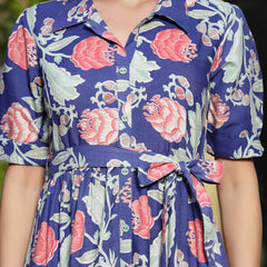 Stylum Women's Blue Floral Printed Rayon Tiered Dress (DRSBLUERENEE)