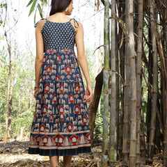 Stylum Women's Blue Ethnic Printed Cotton Tiered Dress (DRSBLUETAMPER)