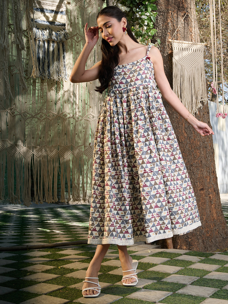 Stylum Women's Brown Printed Cotton Pleated Dress (DRSBROWNBAKSA)