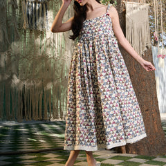 Stylum Women's Brown Printed Cotton Pleated Dress (DRSBROWNBAKSA)