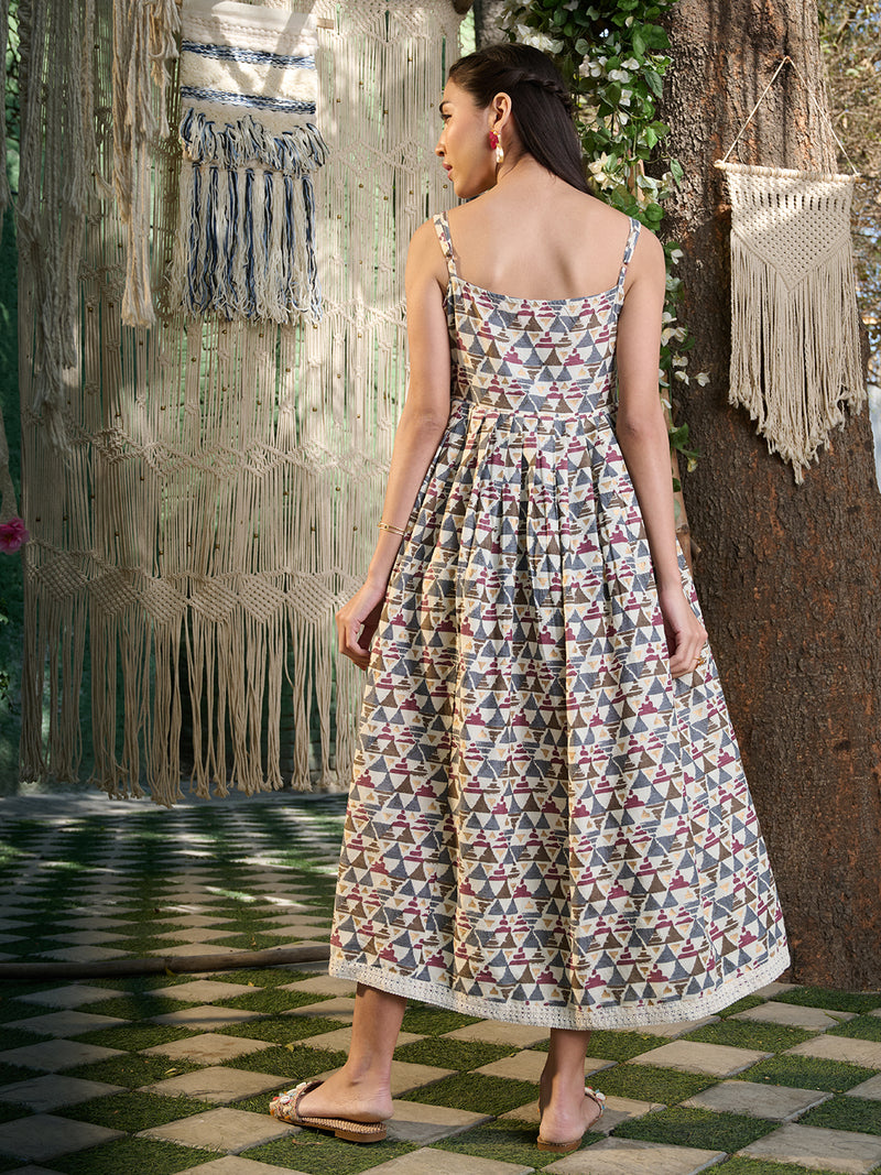 Stylum Women's Brown Printed Cotton Pleated Dress (DRSBROWNBAKSA)