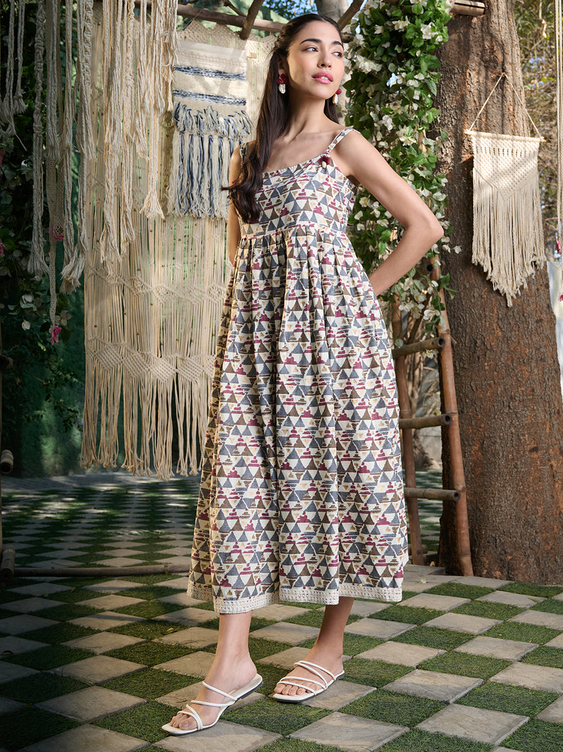 Stylum Women's Brown Printed Cotton Pleated Dress (DRSBROWNBAKSA)