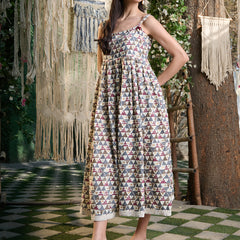 Stylum Women's Brown Printed Cotton Pleated Dress (DRSBROWNBAKSA)