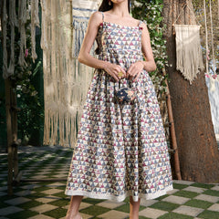 Stylum Women's Brown Printed Cotton Pleated Dress (DRSBROWNBAKSA)