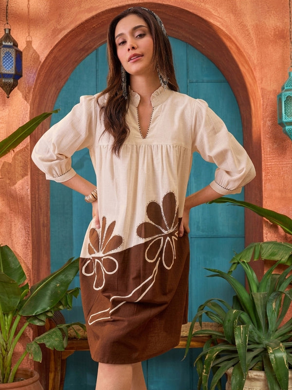 Stylum Women's Brown Solid Cotton A-Line Dress (DRSBROWNBONY)