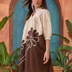 Stylum Women's Brown Solid Cotton A-Line Dress (DRSBROWNBONY)