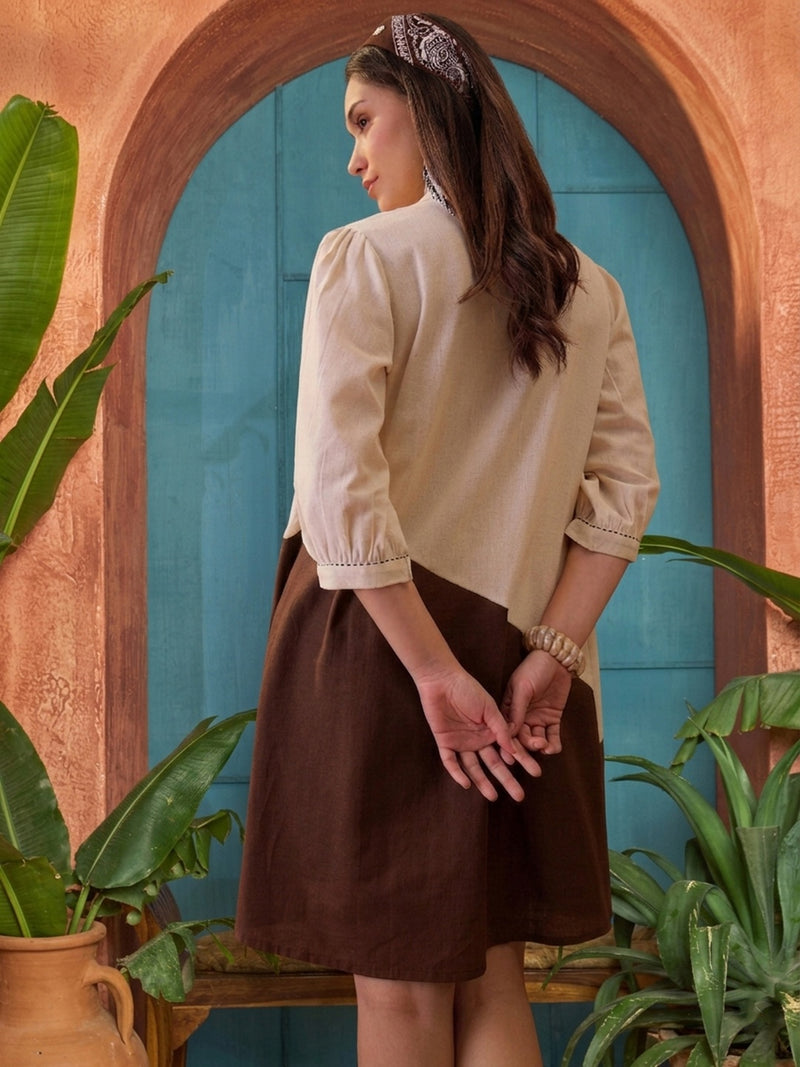 Stylum Women's Brown Solid Cotton A-Line Dress (DRSBROWNBONY)