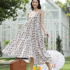 Stylum Women's Brown Printed Cotton Flared Dress (DRSBROWNEMYLO)