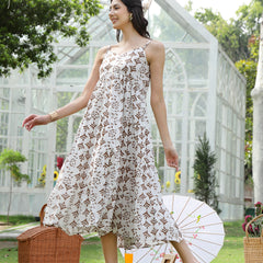 Stylum Women's Brown Printed Cotton Flared Dress (DRSBROWNEMYLO)