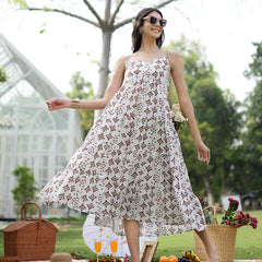 Stylum Women's Brown Printed Cotton Flared Dress (DRSBROWNEMYLO)