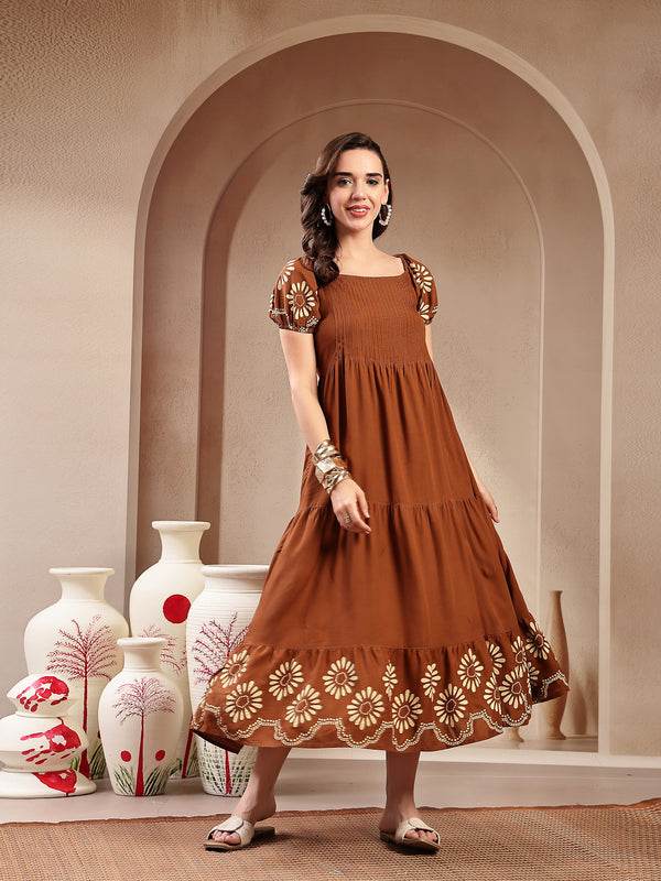 Rayon and Cotton Flared Dress for Women - Stylum stylumin Rayon and Cotton Flared Dress for Women - Stylum stylumin