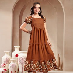 Stylum Women's Brown Solid Rayon Tiered Dress (DRSBROWNERUDE)
