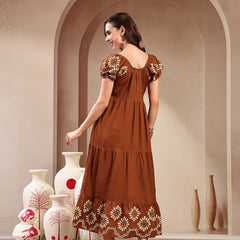 Stylum Women's Brown Solid Rayon Tiered Dress (DRSBROWNERUDE)