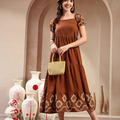 Stylum Women's Brown Solid Rayon Tiered Dress (DRSBROWNERUDE)