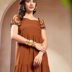 Stylum Women's Brown Solid Rayon Tiered Dress (DRSBROWNERUDE)