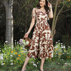 Stylum Women's Brown Floral Printed Cotton A-Line Dress (DRSBROWNFIFA)