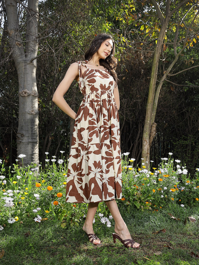 Stylum Women's Brown Floral Printed Cotton A-Line Dress (DRSBROWNFIFA)